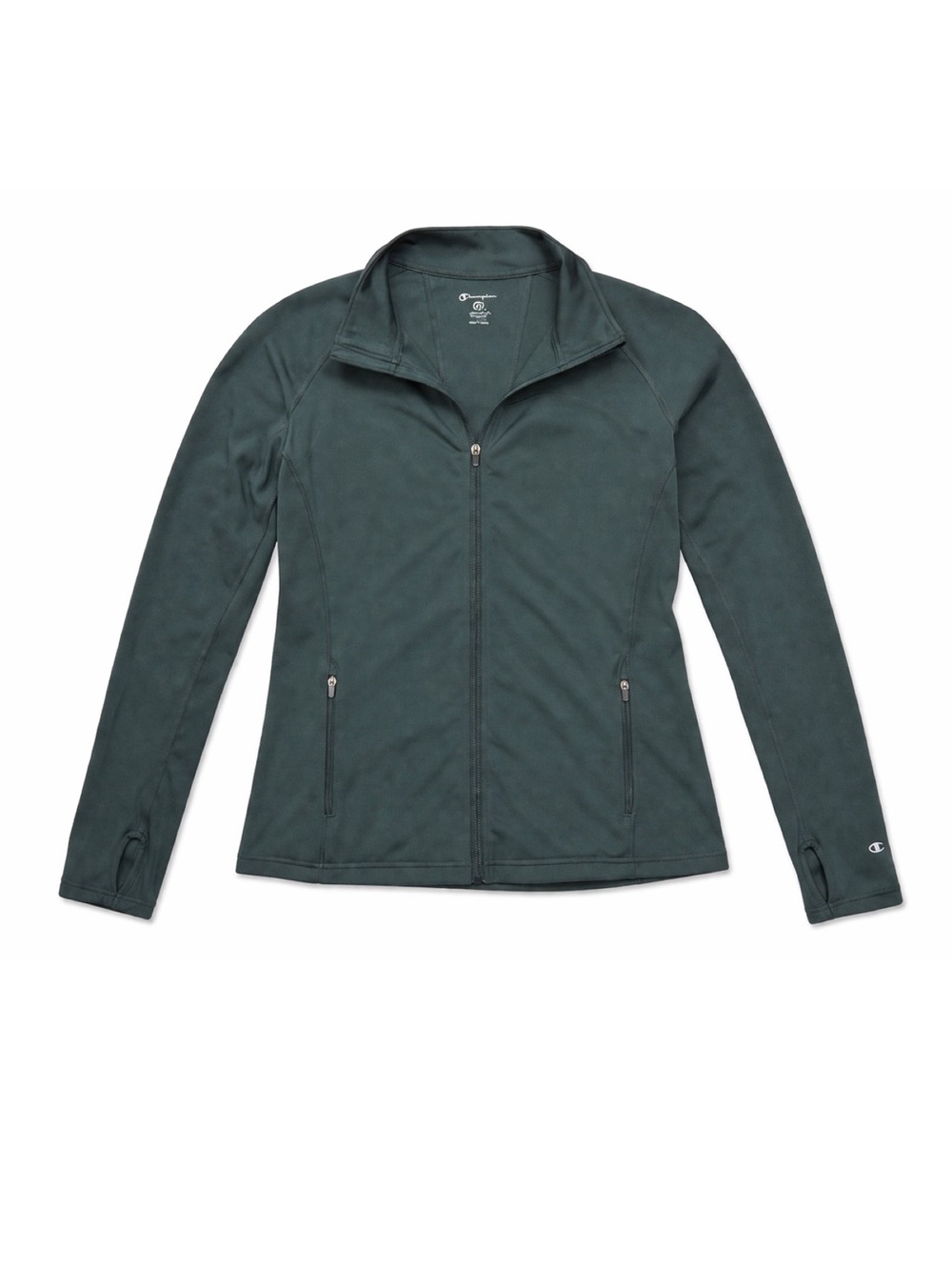 Champion Zip Up Jacket Size Large Green Athletic Thumbhole Full Zip